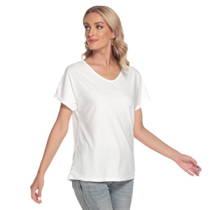 Just White Loose V-neck Short Sleeve T-shirt