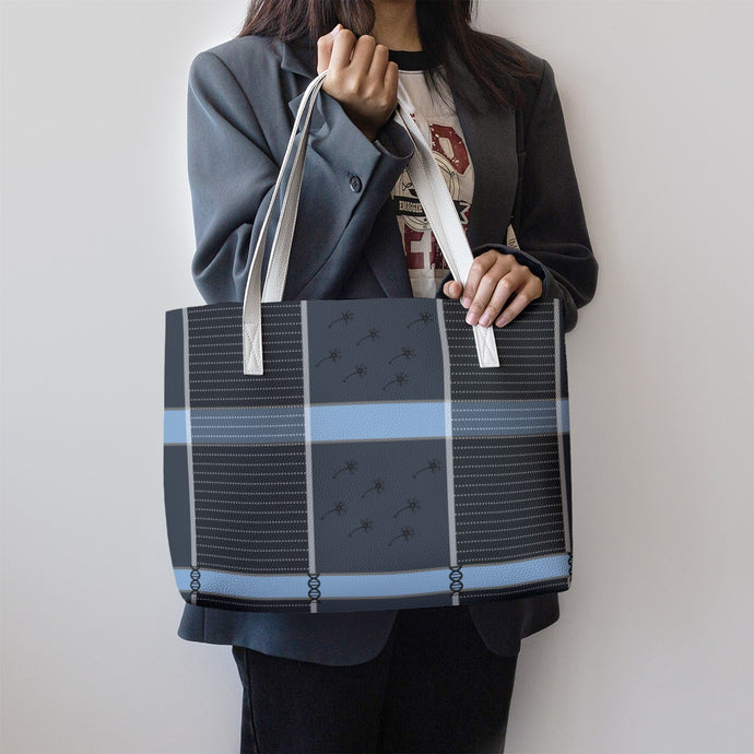 Indigo Plaid PU Leather Tote Bag