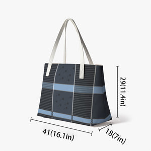 Indigo Plaid PU Leather Tote Bag