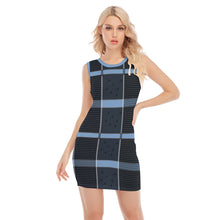 Cargar imagen en el visor de la galería, Indigo Plaid O-neck Sleeveless Hip Skirt