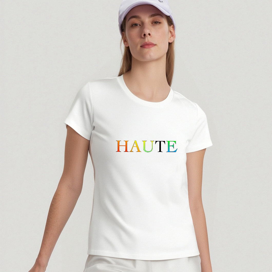 Haute Color Cotton Round-Neck Short-Sleeved T-Shirt
