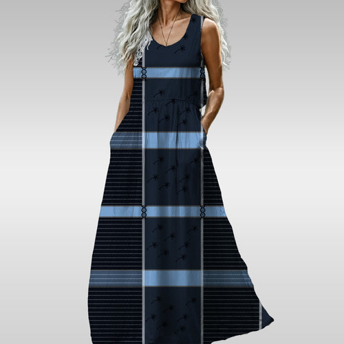 Indigo Plaid Sleeveless Maxi Dress