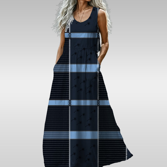 Indigo Plaid Sleeveless Maxi Dress