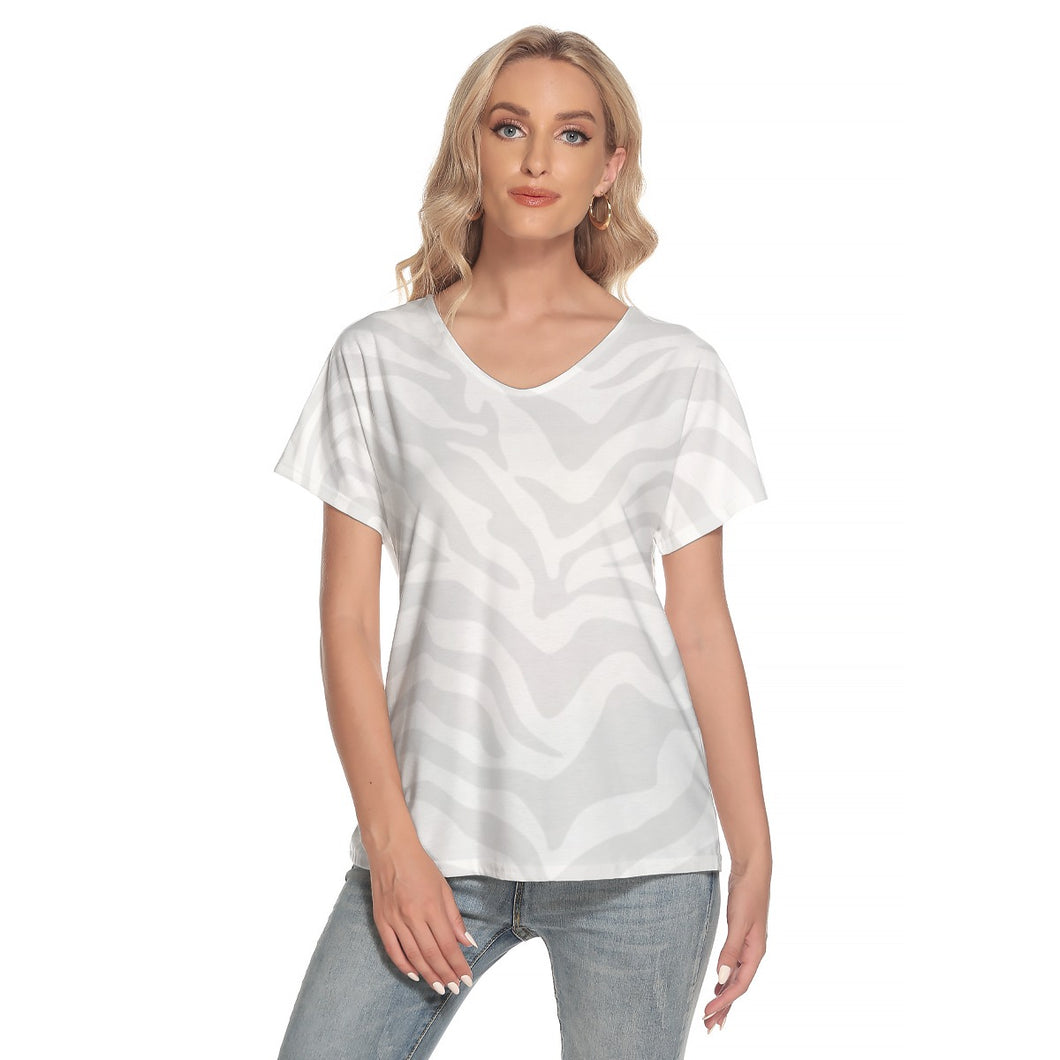 Albino Zebra Loose V-neck Short Sleeve T-shirt