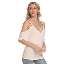 Load image into Gallery viewer, Blush Cold Shoulder T-shirt With Criss Cross Strips