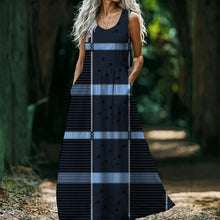 Load image into Gallery viewer, Indigo Plaid Sleeveless Maxi Dress