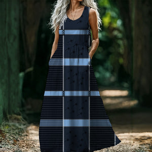 Indigo Plaid Sleeveless Maxi Dress