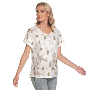 Gardenia Loose V-neck Short Sleeve T-shirt