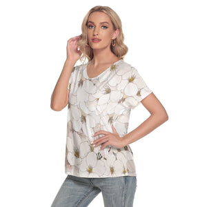 Gardenia Loose V-neck Short Sleeve T-shirt