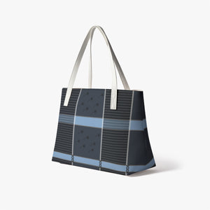 Indigo Plaid PU Leather Tote Bag