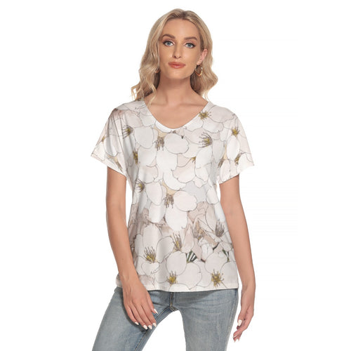 Gardenia Loose V-neck Short Sleeve T-shirt