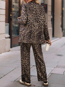 Brown Leopard Blazer and Pants Set