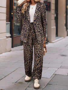 Brown Leopard Blazer and Pants Set