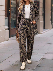 Brown Leopard Blazer and Pants Set