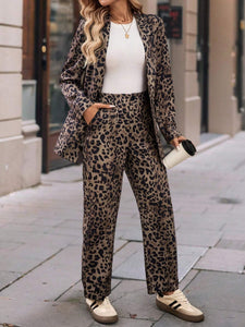 Brown Leopard Blazer and Pants Set