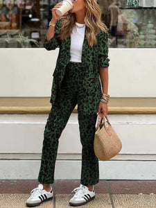 Brown Leopard Blazer and Pants Set