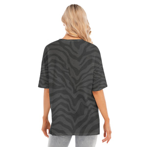 Midnight Zebra Short Sleeves T-shirt With Hem Split