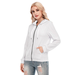Multistripes in White Women's Hoodie With Zipper