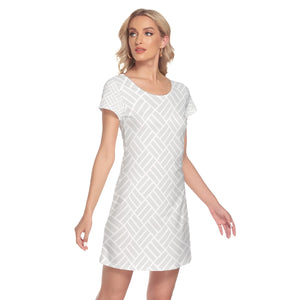 Small Basketweave Short Sleeve O-neck Dress