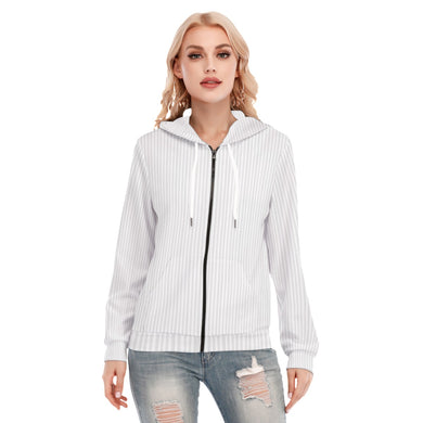 Multistripes in White Women's Hoodie With Zipper