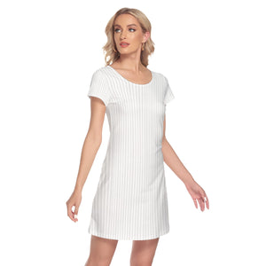 Multistripes in White Short Sleeve O-neck Dress