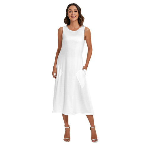 Just White Sleeveless Dress With Diagonal Pocket