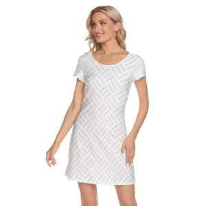 Small Basketweave Short Sleeve O-neck Dress