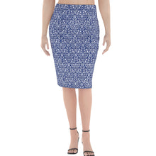 Load image into Gallery viewer, Navy Print Pencil Skirt