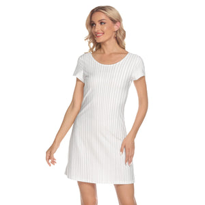 Multistripes in White Short Sleeve O-neck Dress