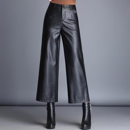 Wide Leg Ankle-length Faux Leather Pants