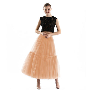 Maxi Long Tulle Skirt in Black Finesse