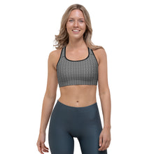 Load image into Gallery viewer, Grey on Black Logo Sports Bra