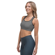 Load image into Gallery viewer, Grey on Black Logo Sports Bra