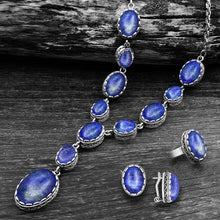 Load image into Gallery viewer, Vintage Natural Lapis Lazuli Jewelry Set in  Antique Silver