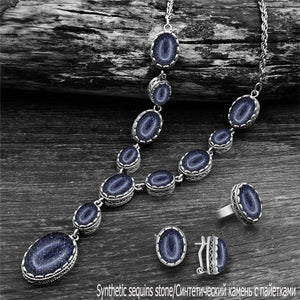 Vintage Natural Lapis Lazuli Jewelry Set in  Antique Silver